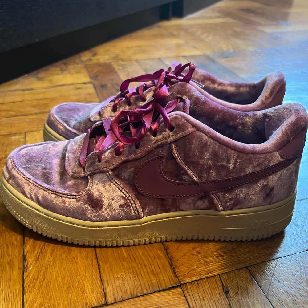 Pink velvet Nike air forces